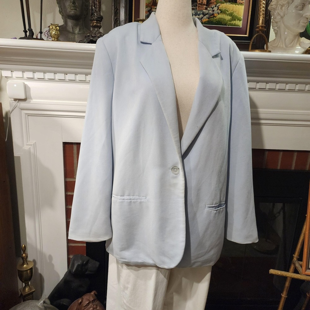 14/16 Light Blue Muted Pastel Women's Blazer, Single Button Professional Jacket